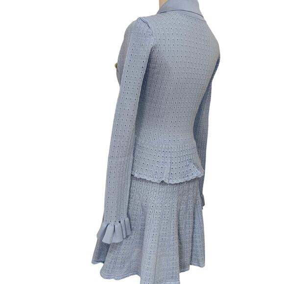 Self-Portrait Blue Pointelle Knit Mini Dress L - Picture 11 of 12